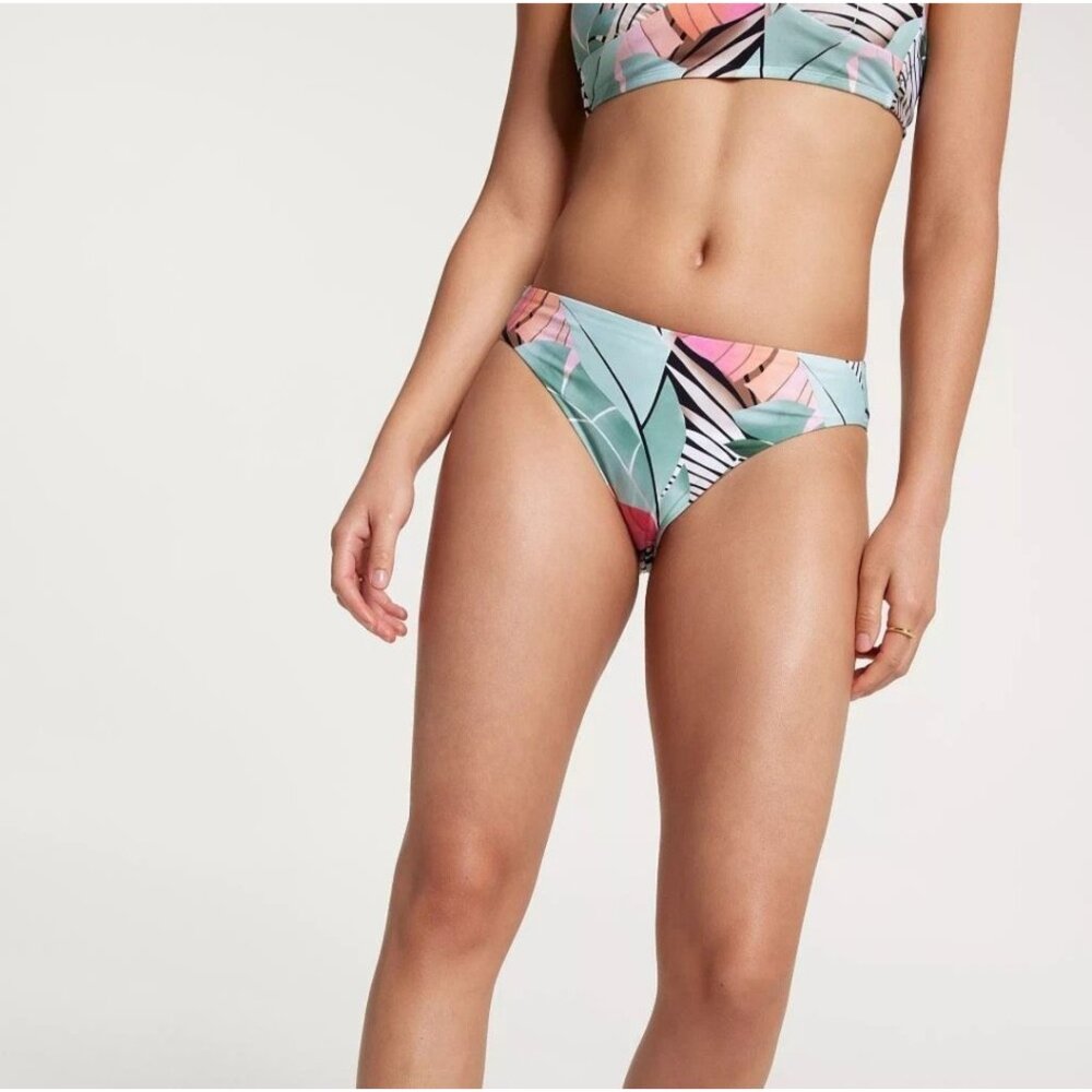 Calia High Leg Swim Bottom Womens Size XL Green Floral Agave Leaf Wide Banded - Picture 2 of 10